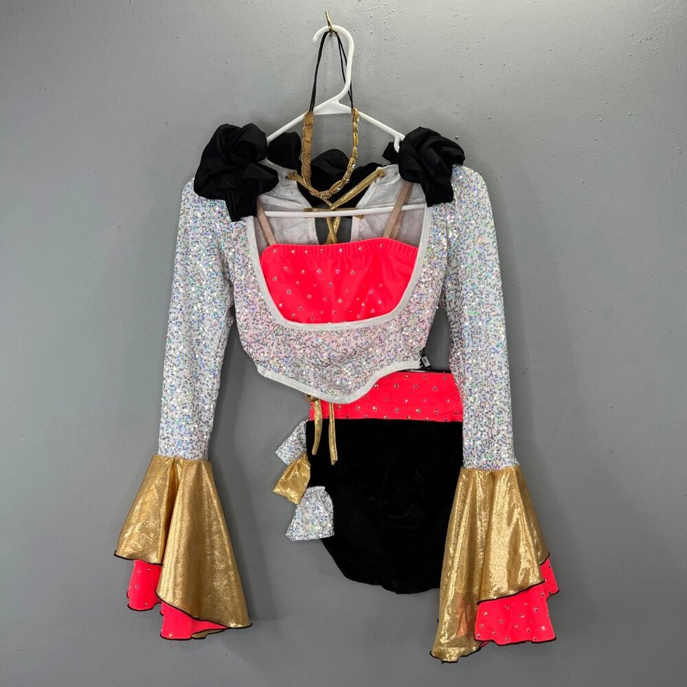 Custom Made Dance Costume SA Small Jazz Festival Mama Mia Bling Coral Black Gold